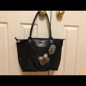 Longchamp Le Pliage Badge Long Handle Black LE